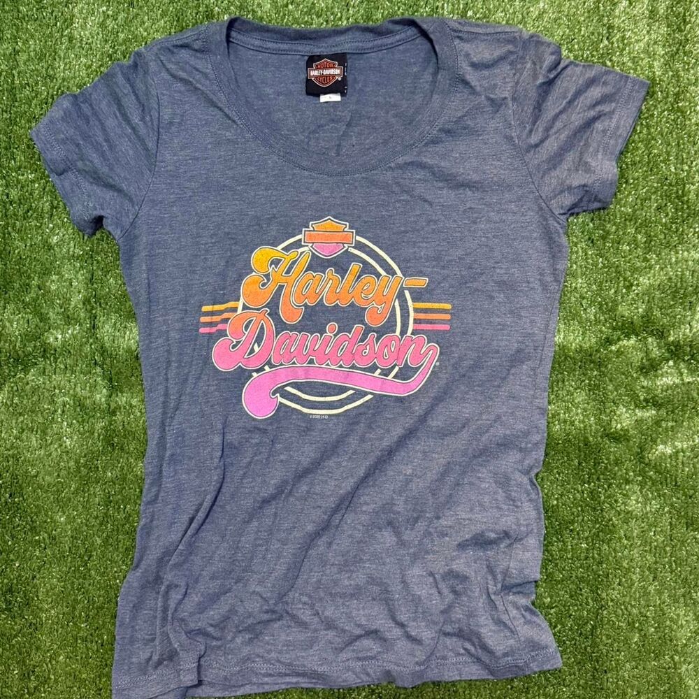 Harley-davidson Women's Blue and Navy T-shirt
